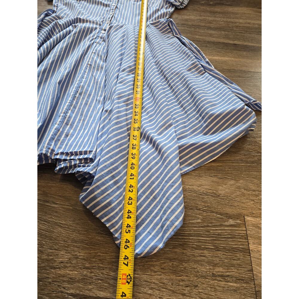 Ivy Blu Blue White Stripe Cotton Shirt Dress Belted High Low Size 14 Summer - Picture 7 of 9